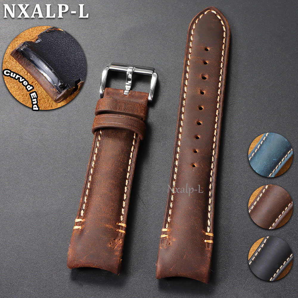 Luxury Watch Omega - Gebogenes Armband aus Ölwachs-Rindsleder, 20mm 22mm,