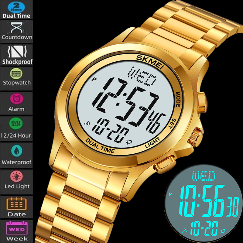Minute Repeater Watch - Skmei Herren-Armbanduhr mit LED-Chronographen-Armband, luxuriöses Edelstahlband,