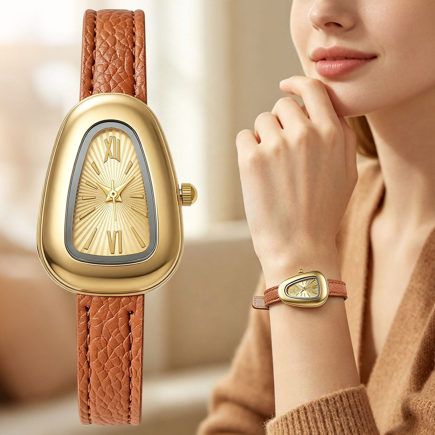 Watch Triangle Luxury - Unregelmäßige ovale Quarzuhren mit römischen Ziffern,