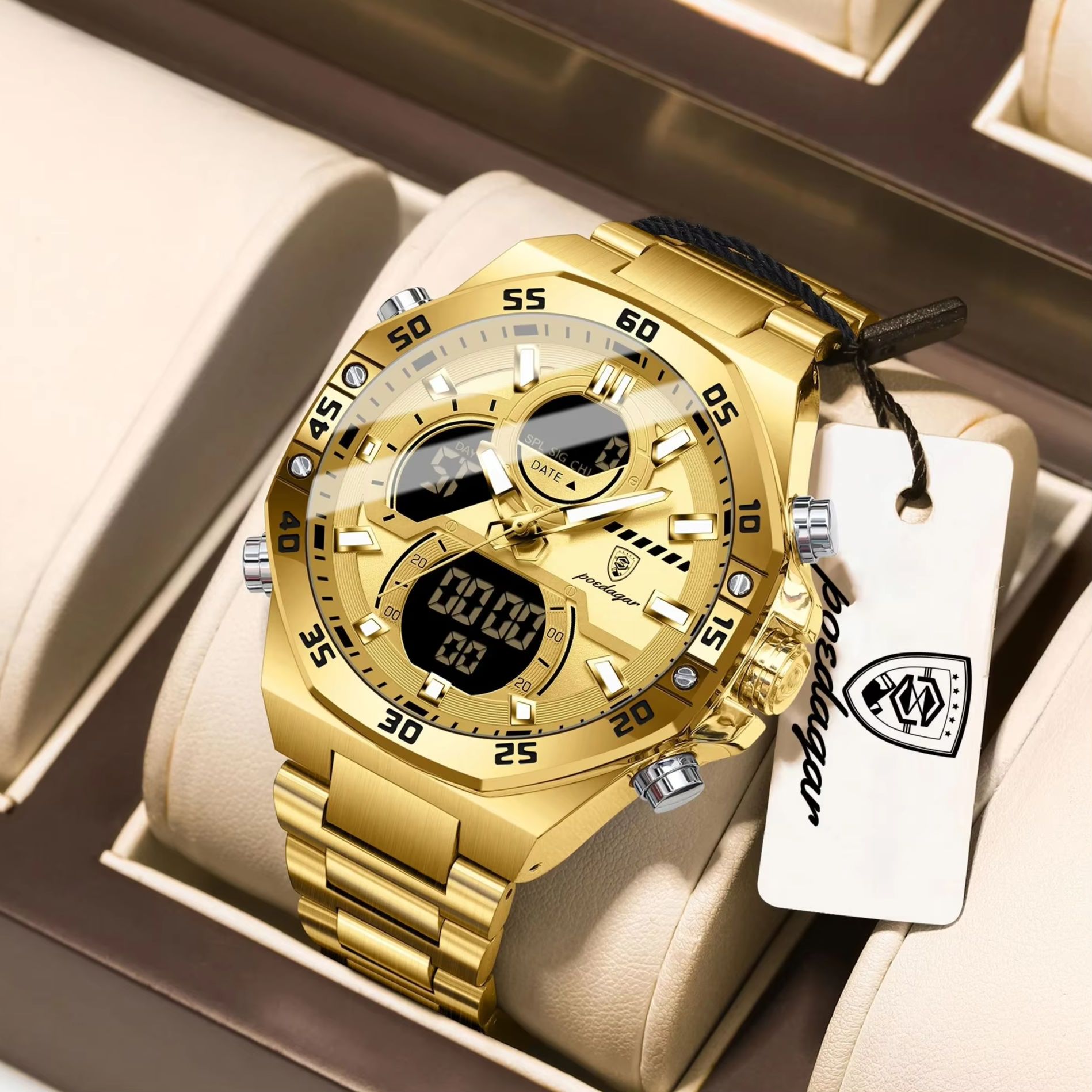 Minute Repeater Watch - POEDAGAR Sport Quarz Herren Armbanduhr LED