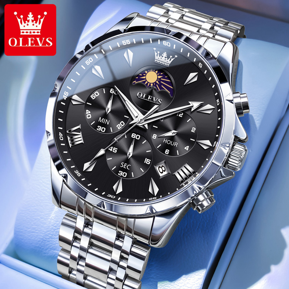 Luxury Watch Name - OLEVS 3653 Marken-Mondphasen-Kalender Herrenuhr Wasserdichte Quarzuhr