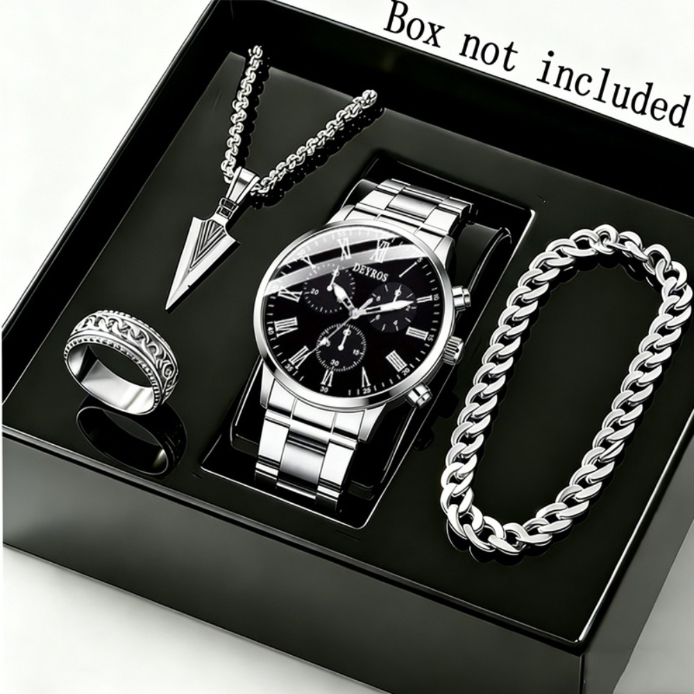 Watch Triangle Luxury - 4-teiliges Set: Herrenuhr und Dreieckige Speerspitzen-Halskette,
