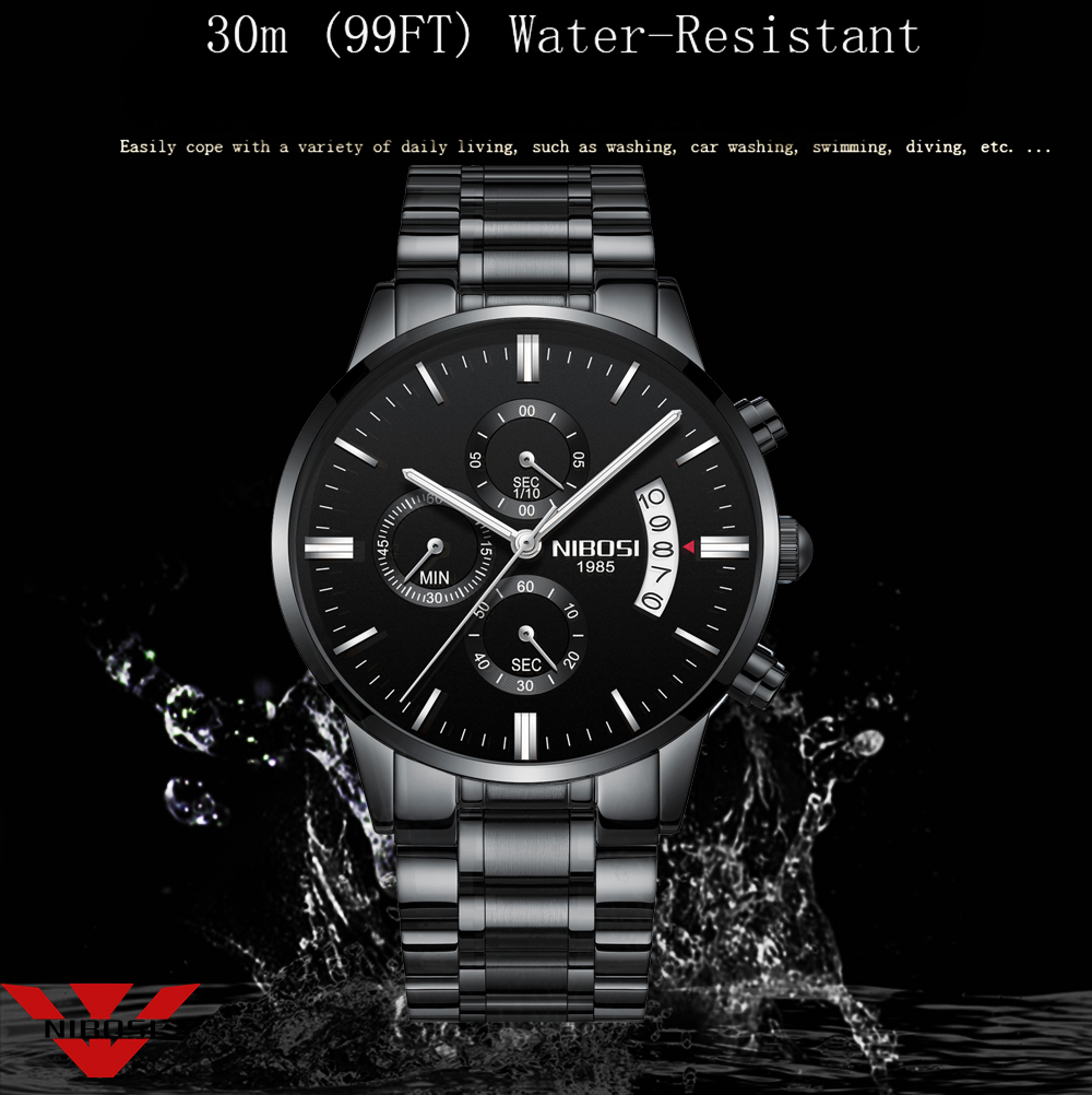 NIBOSI Edelstahl Schwarz Quarz – Luxury Watch Name Bewertung und Preis